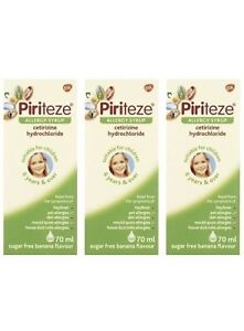 3x Piriteze Syrup - Hayfever - Pet, Skin, House Mould & Dust Allergies - 70ml