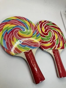 Unique Lollipop Pattern Ping Pong Paddle Set Of 2 NIP Table Tennis - Picture 1 of 12