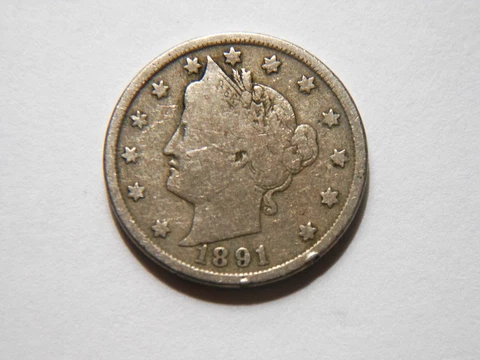 1891 VG+ Liberty V Nickel,  Nice Grade Coin for a collection Cover