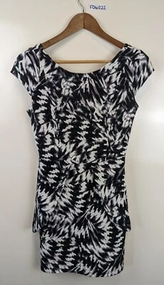 Kookai Black White Print Silk Cap Sleeve Low Back Dress Size 38 - Image 1 of 4