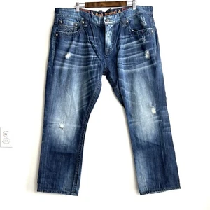 Rock Revival Leon Distressed Medium Wash Straight Leg Jeans Mens 42x29 42 - Picture 1 of 10