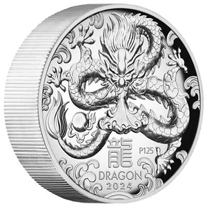 Perth Mint 2024 5oz .9999 Silver $8 YEAR OF DRAGON High Relief Proof Coin - Picture 1 of 6