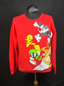 Looney Tunes Long Sleeve Red Graphic Crew Neck Sweatshirt Size XL Juniors - Picture 1 of 15