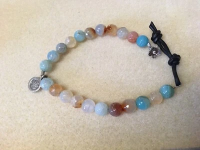 Pulsera de Ágata con Dije de Ohm de Estaño, Cierre de Botón/Cuero, 7.5" - 8.5" de Largo Foto 1 de 4