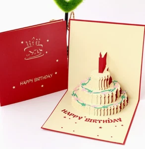Happy Birthday Pop Up Card Red for adults/kids with envelope - Picture 1 of 2