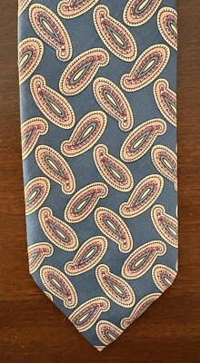 "Corbata ABERCROMBIE & FITCH Hecha a Mano en EE. UU. 100 % Seda Para Hombres Cachemira Azul Rosas 54""" Foto 1 de 4