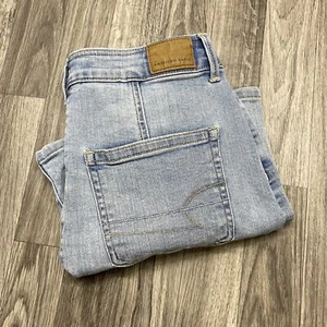 AMERICAN EAGLE Super Stretch Buttons Blue A-Line Denim Jean Skirt Women's Size 6 - Picture 1 of 10