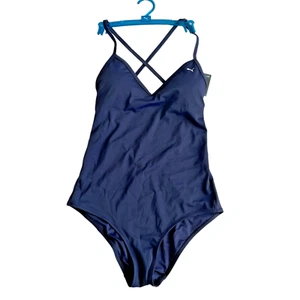 PUMA Women's Swim V-Neck Crossback Swimsuit One Piece, Navy, L - Picture 1 of 4