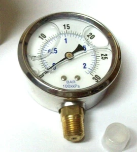 Gauge 2-1/2" Face S/S Case 0-30 PSI/KPA/BAR 1/4" NPT Brass Lower Filled <695ER22 - Picture 1 of 2