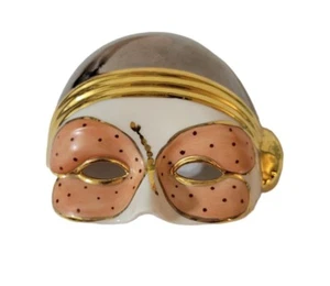 capodimonte Face Mask Hand Painted Italy Porcelain Peach Gold 4.5" X 4" - Picture 1 of 8
