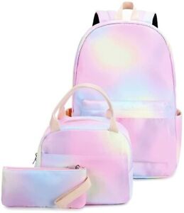 School Backpack for Kids Girls Rainbow Tie Dye Cute Backpack with Lunch Box Penc