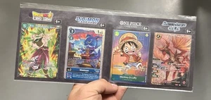 Bandai Promo Set Broly, Veemon, Monkey D. Luffy, Siegwurm *Sealed/OVP* - Bild 1 von 2