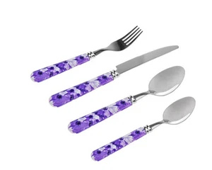 Godinger Fork, Knive, Tablespoon and Teaspoon Flatware Purple Floral 16 Piece... - Picture 1 of 1
