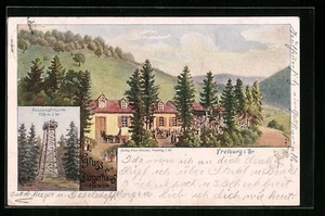 Lithographie Freiburg i. Br., Rosskopfthurm, Gasthaus mit Besuchern - Picture 1 of 2