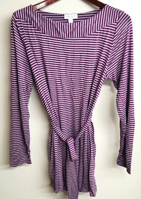 Blusa Liz Lange maternidade para alvo listrada cinza roxo manga longa gravata frontal - Imagem 1 de 2