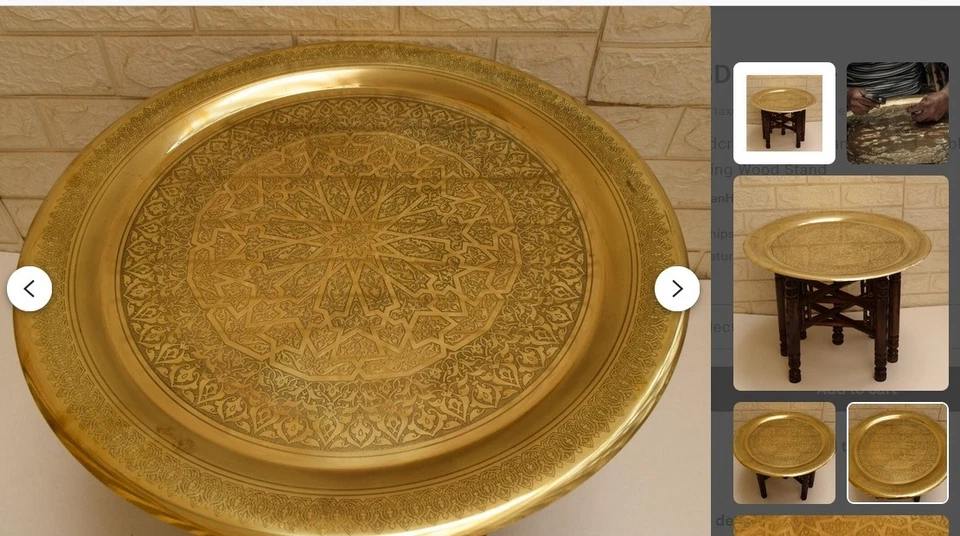 Handmade Moroccan 20" Round Brass Serving Tray Table, 1.25 mm thickness - Image 1 of 1