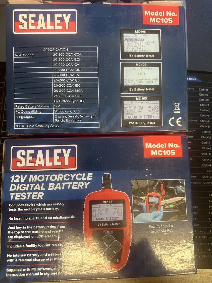 Sealey MC105 12V Motorcycle Digital Battery Tester - Image 1 of 1