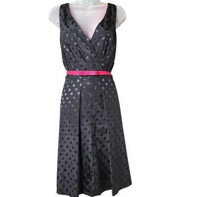 Tahari Levine NWT Size 10 Polka Dot Fit & Flare Dress Pink Belt Midi NWT $129 - Image 1 of 4