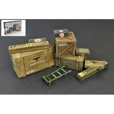 WOODEN BOXES & CRATES KIT 1:35 Miniart Kit Diorami Modellino Nuovo - Immagine 1 di 4