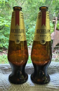Paar 1960er Michelob Bernstein Braun Bier Flaschen 12oz Tropfenform Vintage - Bild 1 von 13