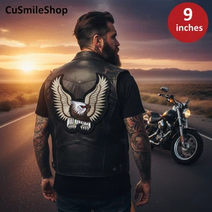 Large Back Patch 9 Inch Silver Bald Eagle with Spread Wings Embroidered Iron on - Picture 1 of 5