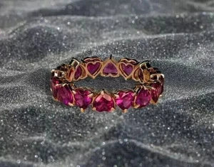 1.5Ct Heart Cut Lab Created Pink Ruby Women's Band Ring 14K Yellow Gold Plated - Picture 1 of 8