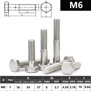M6 / 6mm A2 PIEZA DE ACERO INOXIDABLE ROSCADA CABEZA HEXAGONAL TORNILLOS HEXAGONALES DIN931 - Imagen 1 de 5