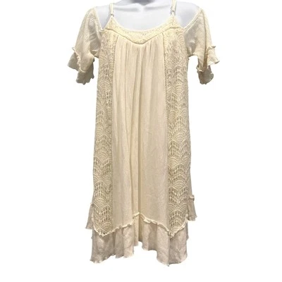 Mossimo Gauze Lace Mini Dress Boho Beachy Festival Coastal Cream Size M - Image 1 of 4