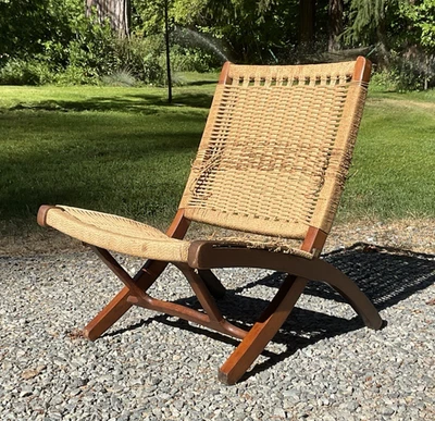 Scandinavian Mid Century Modern Hans Wegner Style Folding Rope Lounge Chair MCM - Image 1 of 4