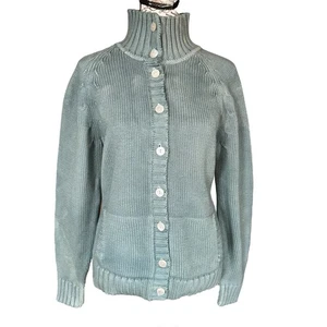 Vintage Lands End Gr. M blau Grobstrick 100% Baumwolle Cardigan Pullover Japan - Bild 1 von 5