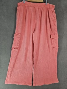 Aerie Womens XL Boho Crinkle Peach Wide Leg Pullup Pants Side Pockets High-Rise  - Picture 1 of 10