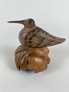 Holz Sandpfeifer Vogel Skulptur handgeschnitzt thront Obstholz Meer Strand - Bild 1 von 8