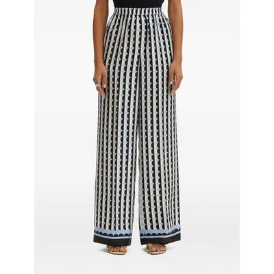 Pantalones Oscar de la Renta pierna ancha mini geo sarga de seda en negro y azul 10 Foto 1 de 4