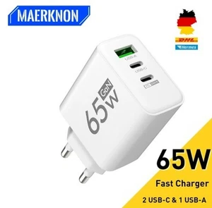 65W GAN 2x USB-C USB-A Ladegerät Schnellladung Fast Charging - Bild 1 von 10