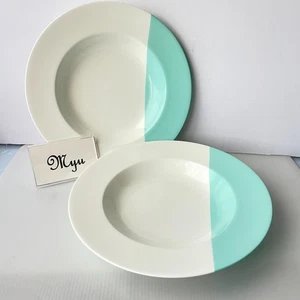 2 pcs Tiffany & Co. Color Block Rim Soup Bowl 24cm/9.4" UNUSED Pasta Plate - Picture 1 of 16