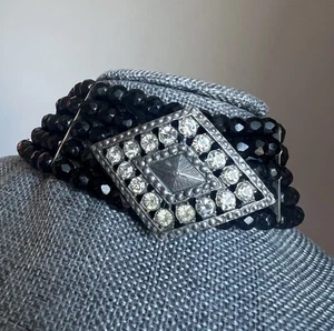 Vintage Retro 5 strand Faceted black glass beads Necklace choker 16” Flaw Read - Picture 1 of 15