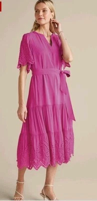 Soft Surroundings Belted Verena Eyelet Midi Dress Deep Orchid NWT Cottagecore  - Image 1 of 4