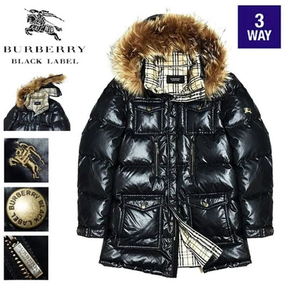 BLACK LABEL Warm Burberry Horse Embroidery Nova Check Real Fur 3WAY Puffer - Image 1 of 4