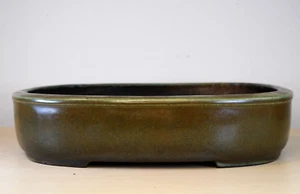 Japanese Bonsai Pot Tokoname AIBA KOYO 10.9"(27.8cm) Green Glazed Rectangle Y794 - Picture 1 of 13