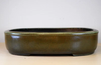 Japanese Bonsai Pot Tokoname AIBA KOYO 10.9"(27.8cm) Green Glazed Rectangle Y794 - Image 1 of 4