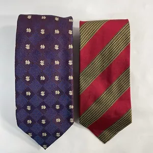 Burberry Lot Of 2 Men’s Designer Silk Neck Ties Variety Vtg 3.75” x 56-58” - Picture 1 of 17