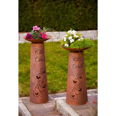 Rostsäule mit Schale "Säule Kegel - Carpe Diem" Edelrost Pflanzsäule Gartensäule - Bild 1 von 4
