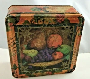 Sammlerstück Quadrat Orange Obst Metall Dose Keks Schmuck Nähen Vintage Neu - Bild 1 von 4