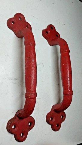 PAIR OF VINTAGE RED CAST IRON DOOR HANDLES, FREE SHIPPING Cover