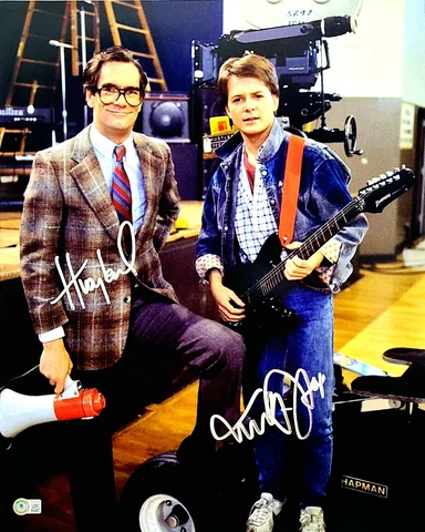 MICHAEL J FOX & HUEY LEWIS Signed Autograph "BACK TO THE FUTURE" 16x20 Photo BAS Cover