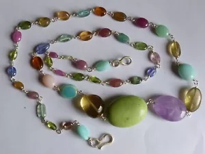 Collar Plata 925 , Magnesita, Ópalo ,Granate,Turmalina,Cuarzo Limón, Amatista - Imagen 1 de 12
