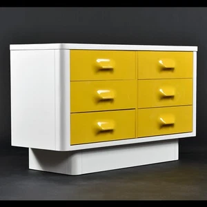 1970s Raymond Loewy Style Broyhill Chapter One Yellow and White Low Dresser - Picture 1 of 16