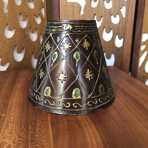gold foiled mcm plastic lampshade brown green gold rococo design M Sz 6.75” Tall - Picture 1 of 8