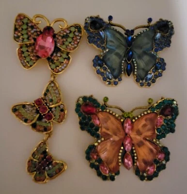 3pc Big  Rhinestone Butterflies Absolutely Stunning Bug Brooch Lot  CA USA E350 - Image 1 of 4