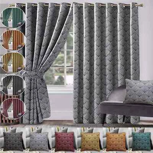 Modern Luxury Jacquard Curtains Fully Lined, Ready Made, Ring Top & Pleat - Picture 1 of 25